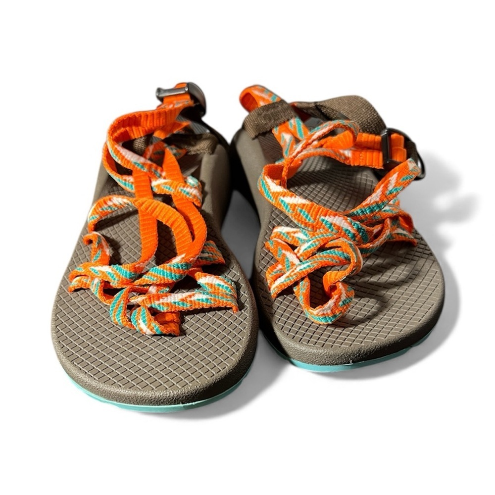 Ladies size 9 Sandals with Orange and Teal Straps by Chaco. NWOT. SH159